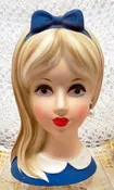 Napcoware Teen Head Vase, 7" Planter, #C8494 - with a Faux Pearl Earring and Bow in Blue — Sir Richards Antiques & Fine Art Center ~ Est. 1971