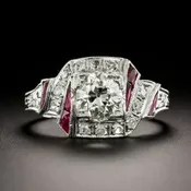 Art Deco 1.02 Carat Diamond and Ruby* Ring - GIA L I1