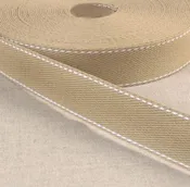 100% Cotton Webbing with Stitch Design – Beige – 30mm Wide x By The Yard