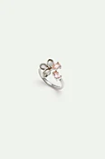 Bague ajustable argentée fleur de cerisier et pierres roses
