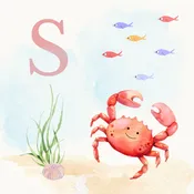 Crab Coastal Alphabet Printable Art - Pink