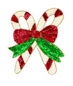 Christmas Candy Cane Appliqué - Sequins and Glass Beads - 9" x 8.5"