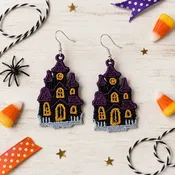 FSL Earrings: Pumpkin and Haunted House (Downloadable Machine Embroidery Pattern)