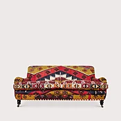168cm Jules Sofa with cushion seat in Yellow, Red &amp;amp; Black Kilim