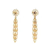 13K Gold Feather Drop Diamond Cut Drop Earrings