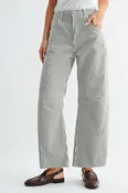 Barrel Jean w/ Seams - Olive Stripe