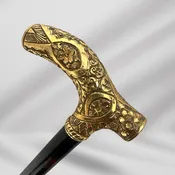 1800s Antique Luxury Gold-Plated Walking Stick for Men. Black Cane, Vintage Gentleman’s Accessory