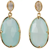 Aqua Chalcedony & Rainbow Moonstone Earrings 18K Gold Vermeil