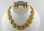 Vintage 1980's PISCITELLI Full Parure Textured Gold Tone Necklace - Bracelet - Earrings Set