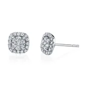 14K White Gold Diamond Halo Stud Earrings - FE218B4