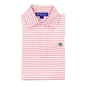 2 Button Pink & White Stripe Short Sleeve Polo