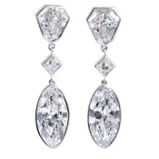 Art Deco Style Moval Diamond Platinum Drop Earrings 4 Carats Each D Internally Flawless