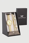 Analog Watch with Stretch and Clover Bracelet 3 Piece Set