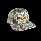N1 Outdoors® FISH. Marsh Camo Leather Patch Trucker Hat