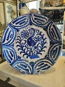 Antique Spanish Fajalauza Bowl From Granada With Custom Heavy Duty Hanging Harness #26, 13.5″ Diameter