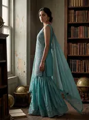 Aqua Allure | Teal Blue Embroidered Palazzo Suit | Palkhi Fashion