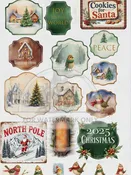 A4 Christmas Labels Decoupage Rice Paper DC830 for Holiday Crafts, Junk Journals, Scrapbooking, Gift Tags, DIY Decor and Mixed Media
