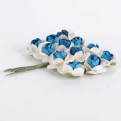12 Paper Flowers Ivory w. Dark Turquoise Paper Rose Flowers (12x12)