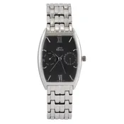 Gino Franco Mens Black Sleek Barrel Shaped Stainless Steel Watch with Day-Date Features