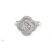 14 Karat White Gold Clover Ring with Diamonds