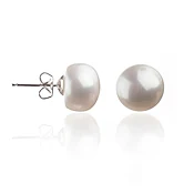 Pearl Button Earrings | AA 9.5 mm Natural White Freshwater Cultured | Sterling Silver Posts