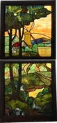 arts & craft wooded landscape double hung window set by witte brothers — Architectural Antiques