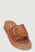 Faux Leather Buckle Detail Footbed Sandals