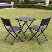 C-Hopetree 3 Piece Bistro Set, Foldable Outdoor Patio Furniture Sets with Rattan Wicker Folding Table and 2 Chairs for Porch Balcony, Black