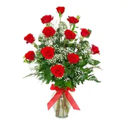 One Dozen Long Stem Roses in Vase