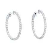 14K White Gold Diamond Hoop Earrings