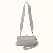 Alba Frame Small Shoulder Bag in Polished Leather - Light Grey