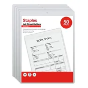 Staples Heavyweight Sealed Job Ticket Holders, 9" x 12", Clear, Reinforced Edges, Industrial-Grade Vinyl, Top-Loading – 50/Pack