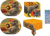 Jurassic World Dinosaur Birthday Party Supplies Decoration Bundle Pack for 16 includes Dessert Cake Plates, Napkins, Table Cover