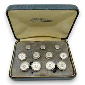 14K Gold Diamond & Mother of Pearl Art Deco 9pc Dress Set Cufflinks