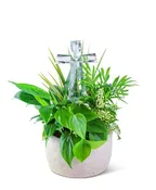 DISH GARDEN WITH CRYSTAL CROSS KEEPSAKE