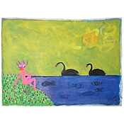 1999 “Habitat in Harmony” Neo Expressionist Folk Art Painting on mixed media by Julie Hermoso