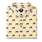 Bayou Birdie Silhouette Tiger Gameday Pattern Performance Polo - Purple / Gold