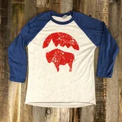 Bison Moon Baseball Tee | WyoMade Apparel | Blue/Grey