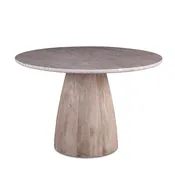 48" Round Dining Table Taupe Marble with Modern Whitewash Mango Wood Base