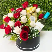 Box of 25 Roses- White and Red