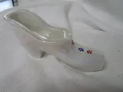Vintage Westmoreland White Iridescent Glass With Handpainted Floral Dots Slipper Shoe