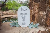 Custom Marble Bar Menu, Arched Acrylic Sign w/ Printed Marble Pattern, Signature Cocktails Minimalist. Includes stand.