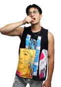 Mens Black Patchwork Mixed Art Print Tank Top