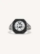Art Deco 1.60 Carat Transitional Cut Diamond & Onyx Antique Target Ring