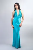 Aqua Blue Halter Pleated Gown