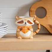 Harvest Blossom Coffee Cup Ceramic Sculpted Raccoon