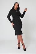 Black Rhinestone Knit Jacket & Dress Set - 7326