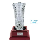 11.75" ROYAL GLASS VASE WITH ROSEWOOD FINISH BASE