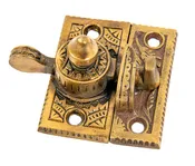 1880s original eastlake style antique american ornamental cast bronze "oriental" pattern window sash lock with keeper