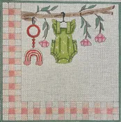 AP3829 BABY BIRTH ANNOUNCEMENT GIRL GREEN ROMPER BY ALICE PETERSON